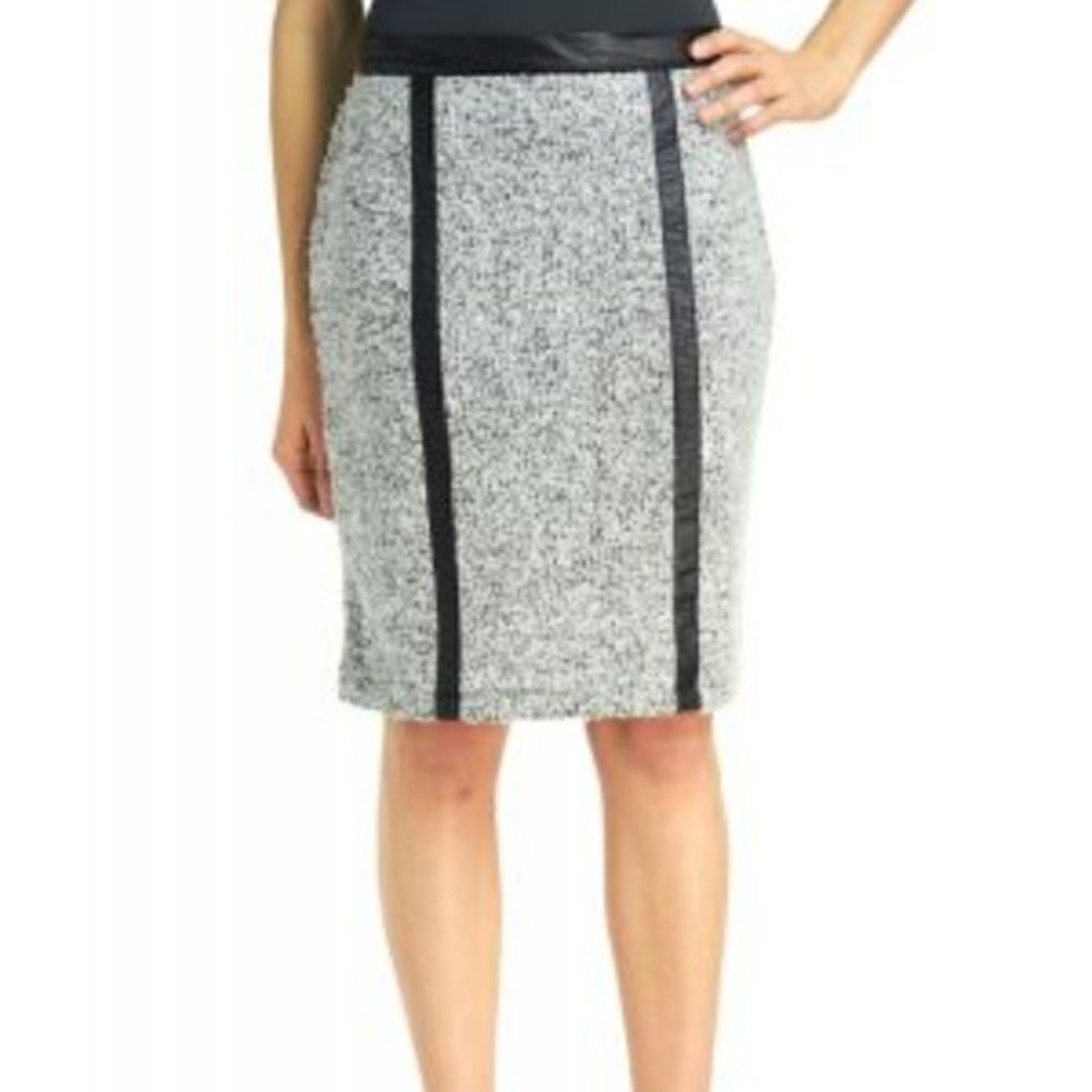 Melissa Paige‎ Wool Skirt Black & White Bouclé Zip Pencil Skirt, Size 14